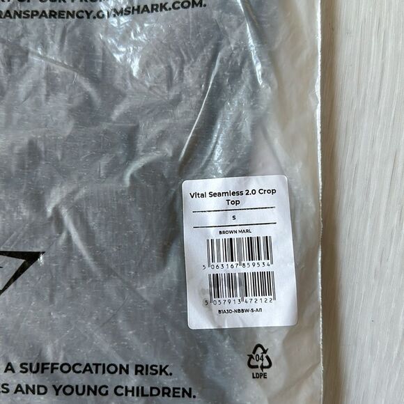 Gymshark Vital Seamless 2.0 Long Sleeve Crop Top Size S in Brown Marl NWT in pac - Picture 7 of 7